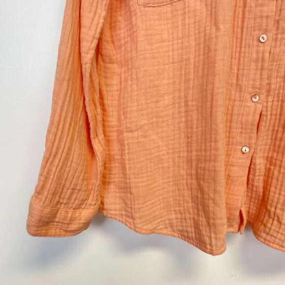 Eileen Fisher Organic Cotton Peach Gauze Button Down Top - Picture 6 of 12